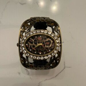 Leopard Print Watch with Rhinestones